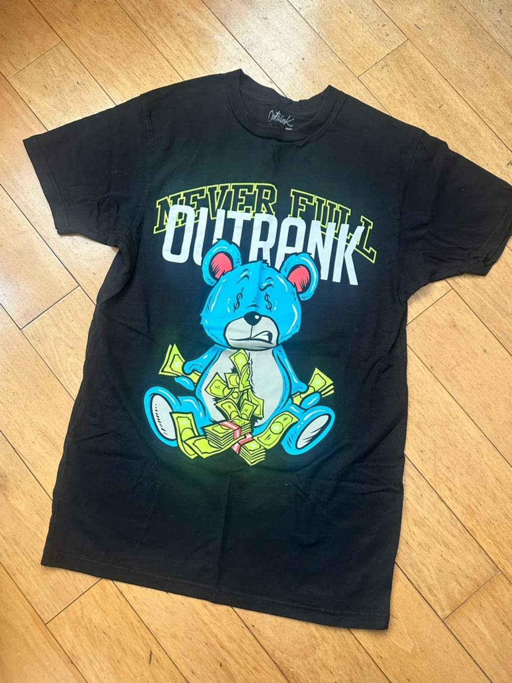 Outrank Neon Bear Graphic Tee - Black with Blue & Neon Yellow